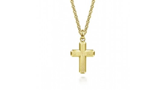 a yellow gold cross pendant necklace for men by Gabriel & Co.