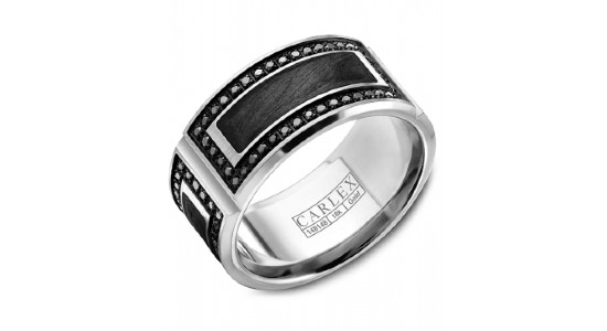 a white gold and carbon fiber and black diamond mens wedding band