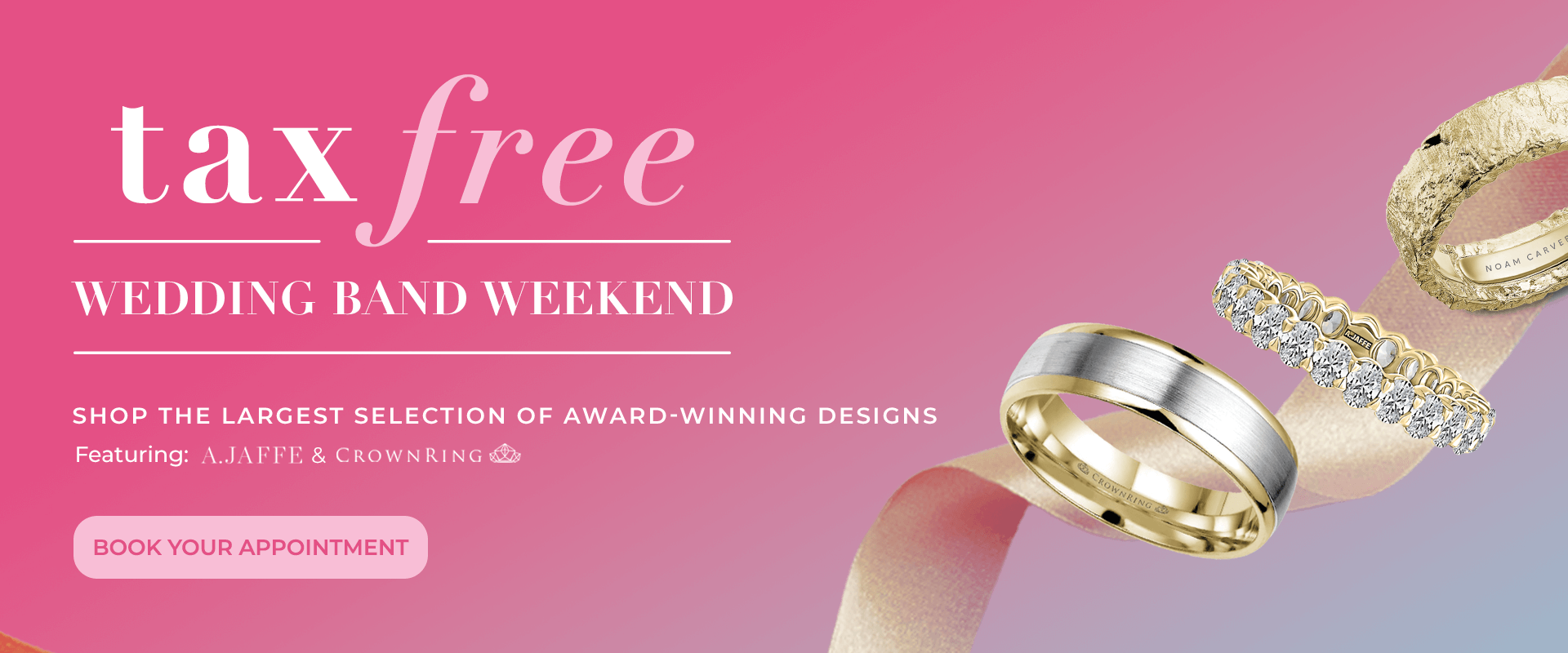 Tax Free Wedding Band Weekend - image banner featuring wedding bands