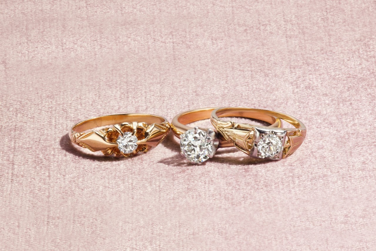 three rose gold engagement rings